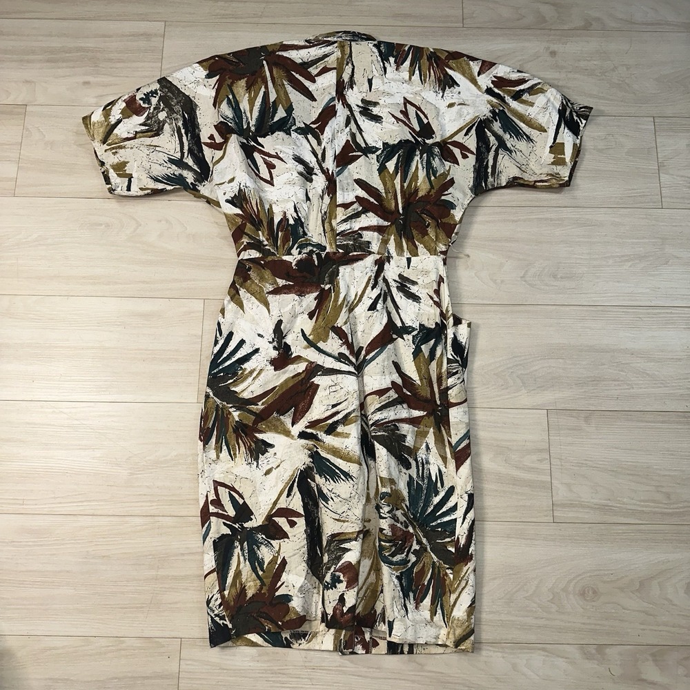 Vintage 80s Does 50s Dress Womens 13/14 Artsy All Over Print Wild Dress Midi - Picture 2 of 9
